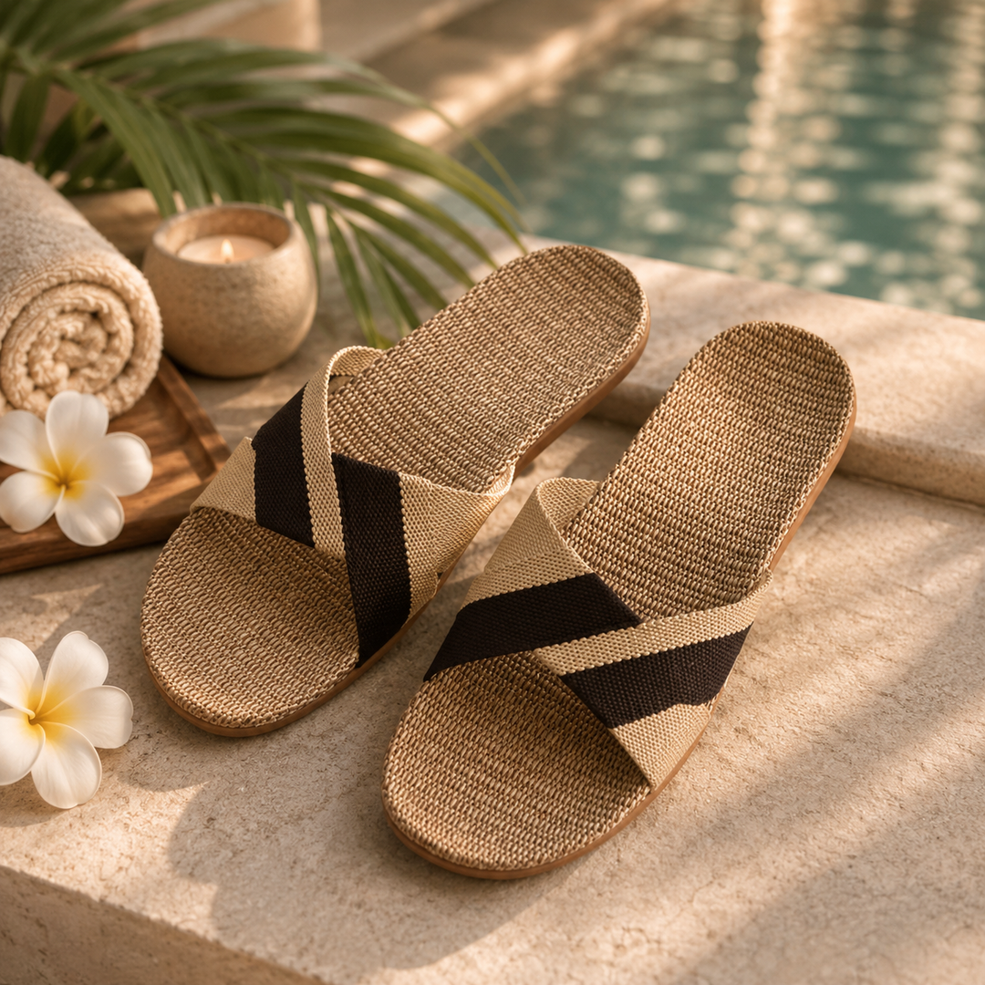 Kyoto Linen Cross Slipper | Women's Breathable Non-Slip Home Slippers