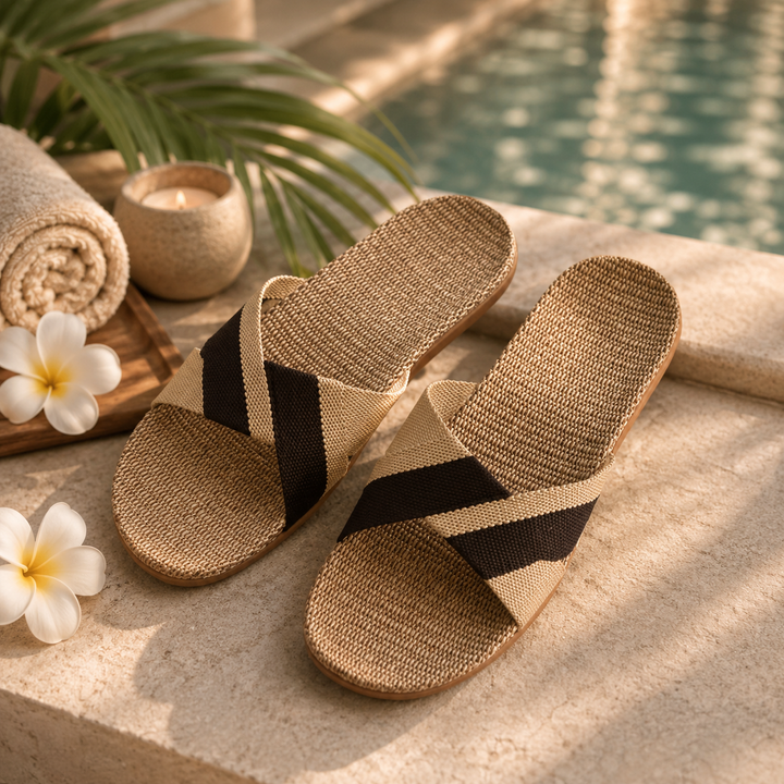Kyoto Linen Cross Slipper | Women's Breathable Non-Slip Home Slippers