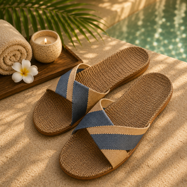 Kyoto Linen Cross Slipper | Women's Breathable Non-Slip Home Slippers