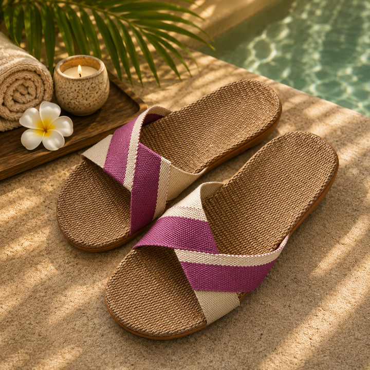 Kyoto Linen Cross Slipper | Women's Breathable Non-Slip Home Slippers