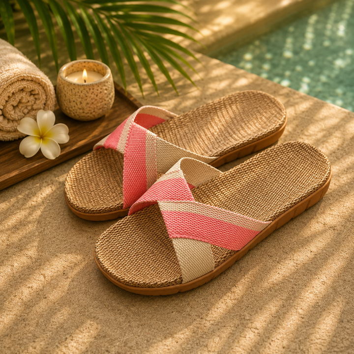 Kyoto Linen Cross Slipper | Women's Breathable Non-Slip Home Slippers