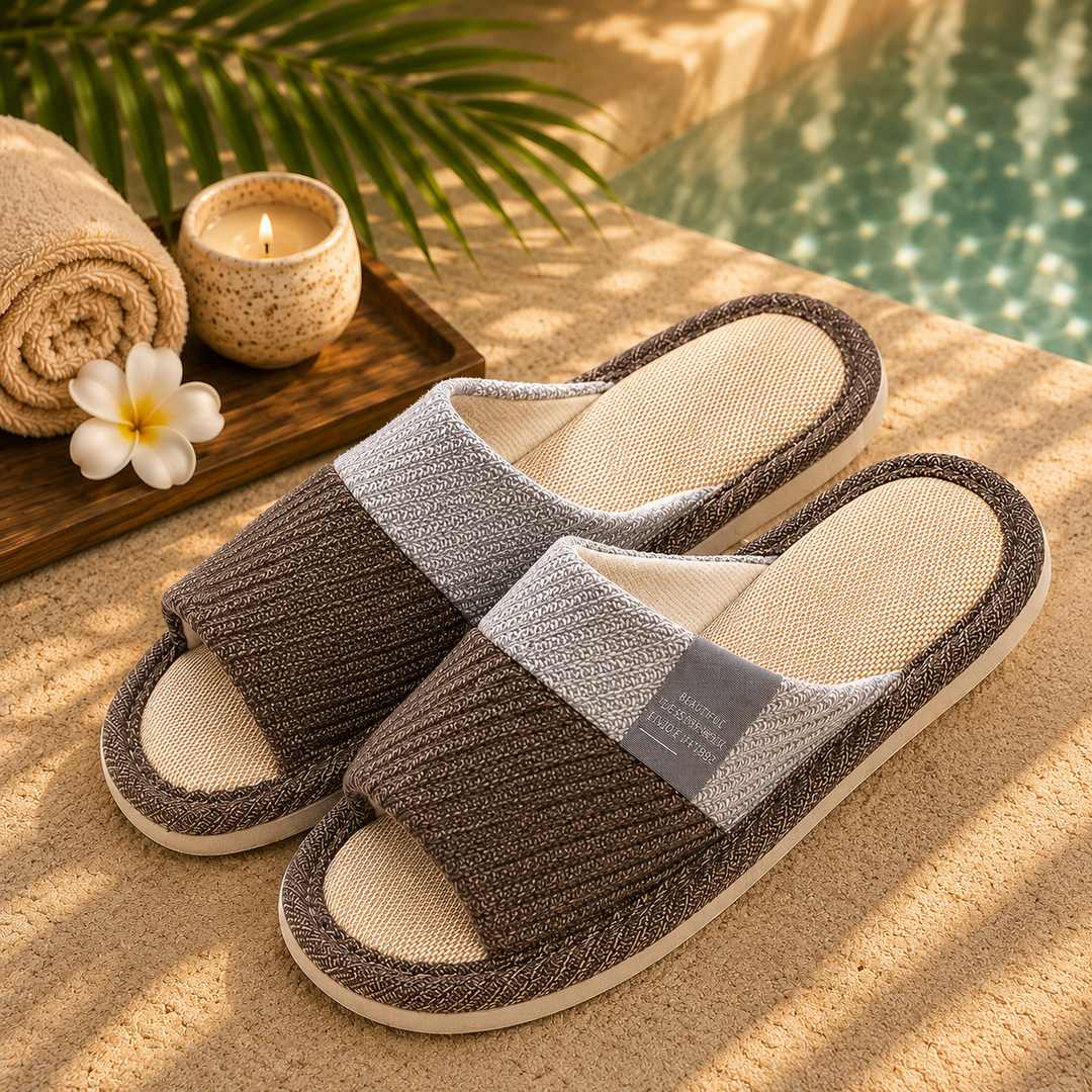 Osaka Linen House Slipper | Women's Soft Open-Toe Bedroom Slippers