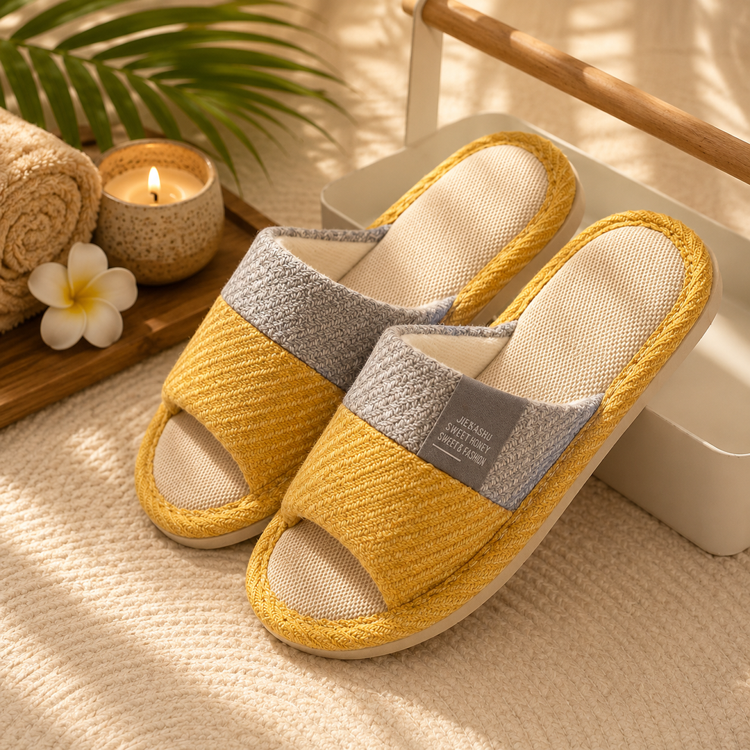 Osaka Linen House Slipper | Women's Soft Open-Toe Bedroom Slippers