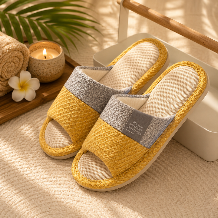 Osaka Linen House Slipper | Women's Soft Open-Toe Bedroom Slippers
