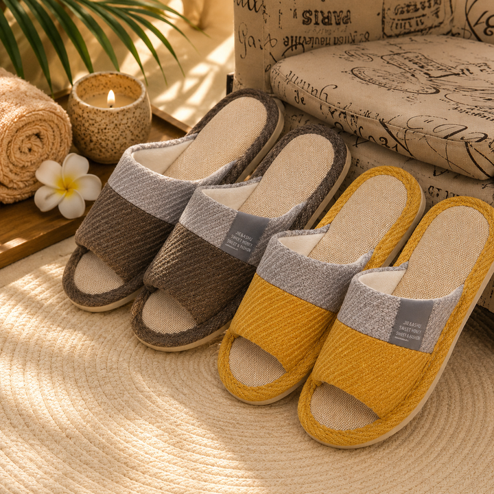 Osaka Linen House Slipper | Women's Soft Open-Toe Bedroom Slippers