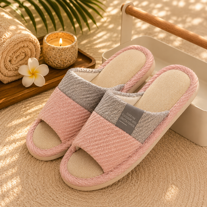 Osaka Linen House Slipper | Women's Soft Open-Toe Bedroom Slippers