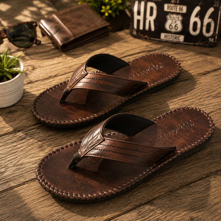 Porto Leather-Style Thong Flip Flop | Men's Classic Beach Sandals
