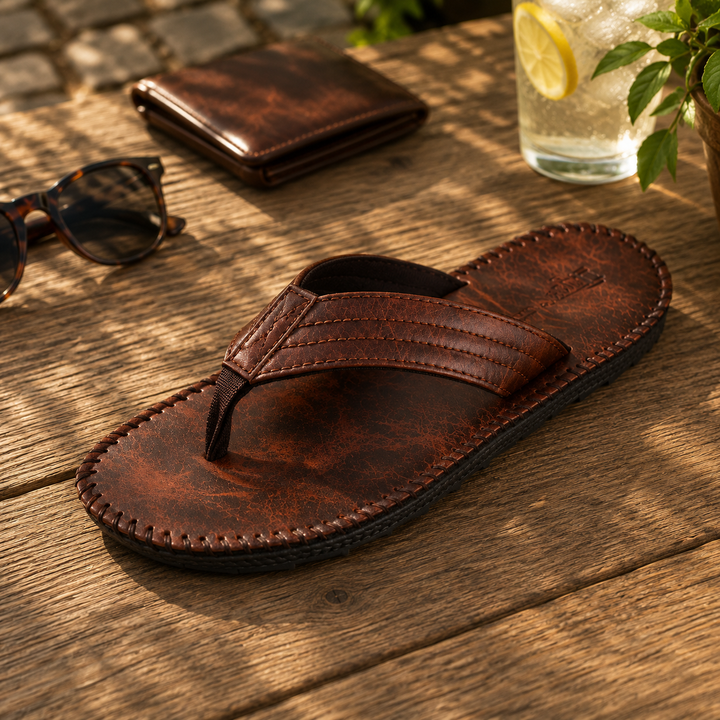Porto Leather-Style Thong Flip Flop | Men's Classic Beach Sandals