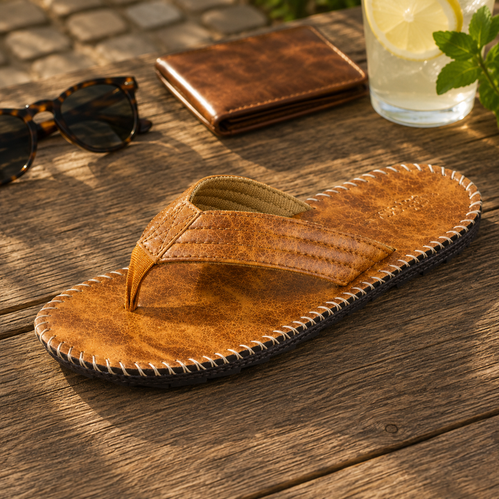 Porto Leather-Style Thong Flip Flop | Men's Classic Beach Sandals